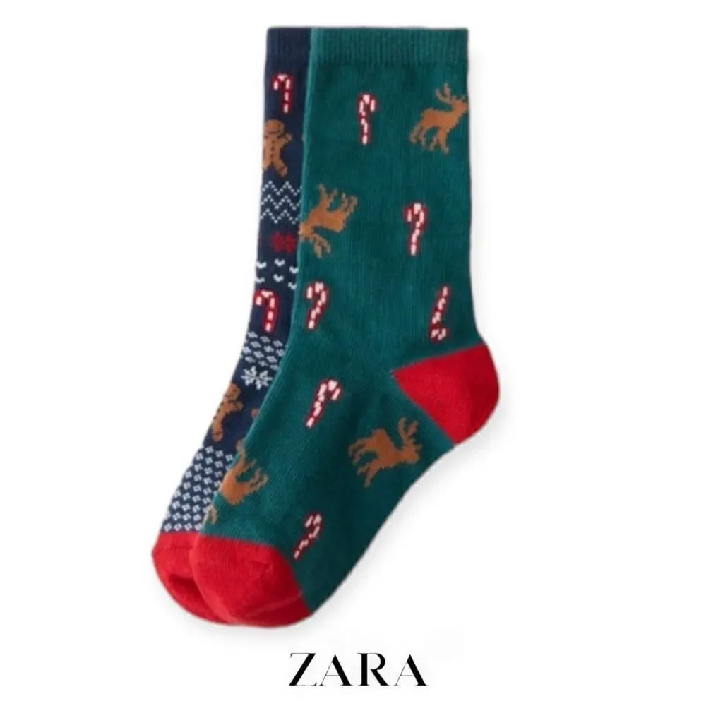 ZARA Kids | Green | TWO PACK OF LONG CANDY CANE SOCKS